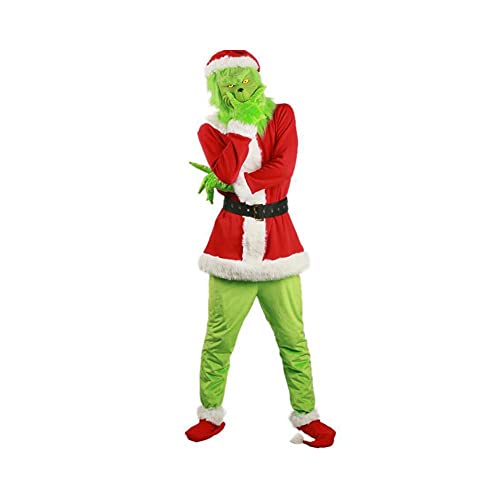 PUYEI Disfraz de Papá Noel para adultos, disfraz de Navidad para hombre, disfraz de cosplay, disfraz de fiesta, monstruo, máscara, uniforme único como el Grinch