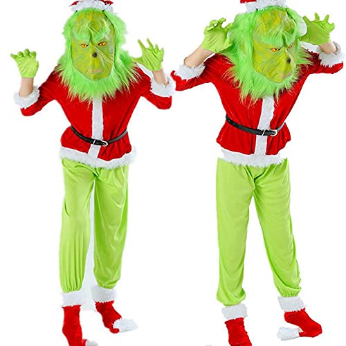 PUYEI Disfraz de Papá Noel para adultos, disfraz de Navidad para hombre, disfraz de cosplay, disfraz de fiesta, monstruo, máscara, uniforme único como el Grinch