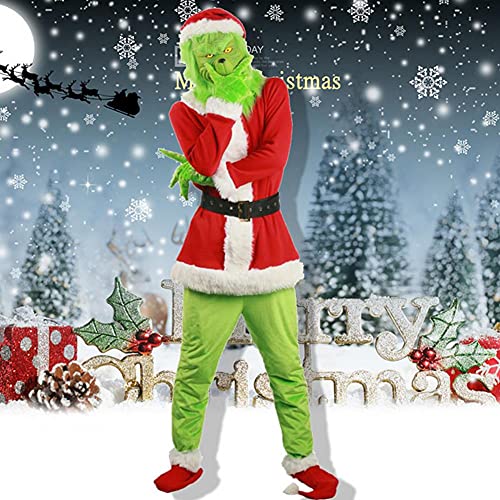 PUYEI Disfraz de Papá Noel para adultos, disfraz de Navidad para hombre, disfraz de cosplay, disfraz de fiesta, monstruo, máscara, uniforme único como el Grinch