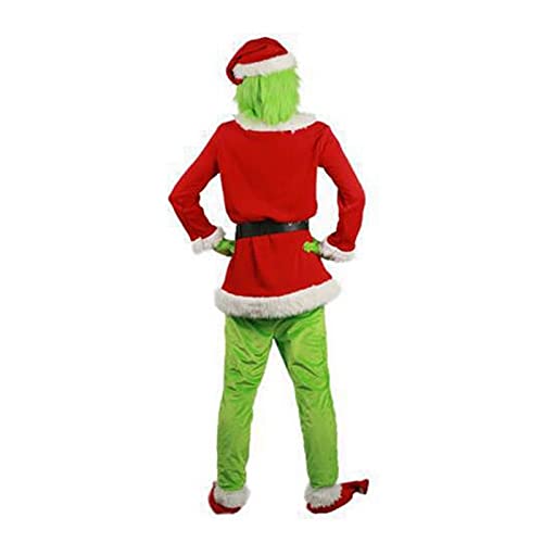 PUYEI Disfraz de Papá Noel para adultos, disfraz de Navidad para hombre, disfraz de cosplay, disfraz de fiesta, monstruo, máscara, uniforme único como el Grinch