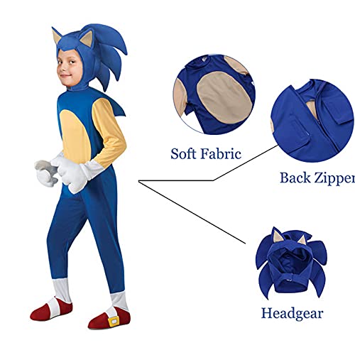 PUYEI Jungen Deluxe Sonic The Hedgehog Anime Cosplay Disfraz de Halloween para niños y jóvenes, mono, mono, fiesta, carnaval, conjunto de ropa para niños, S