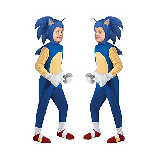 PUYEI Jungen Deluxe Sonic The Hedgehog Anime Cosplay Disfraz de Halloween para niños y jóvenes, mono, mono, fiesta, carnaval, conjunto de ropa para niños, S