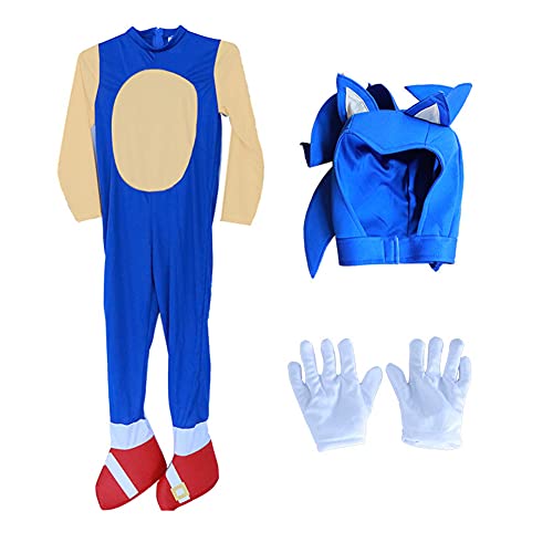 PUYEI Jungen Deluxe Sonic The Hedgehog Anime Cosplay Disfraz de Halloween para niños y jóvenes, mono, mono, fiesta, carnaval, conjunto de ropa para niños, S