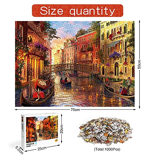 Puzzle 1000 Piezas, Puzzle Adultos, Atardecer en Venecia, Puzzle Venecia Romántica, Intelectual Educativo Divertido Juego Familiar Puzzle, Puzzle para Niños Descompresión y Regalo