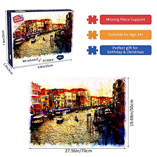 Puzzle de 1000 piezas, diseño de paisaje de Venecia, puzle clásico de 1000, imposible rompecabezas colorido, para adultos y niños a partir de 14 años.