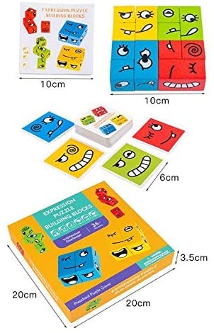 Puzzle de Expresión Emoji Cubo de Madera, PECHTY Emoticon Juegos de Expresiones Montessori Juguetes Educativos para Niños, Rompecabezas Divertidos Bloques de Construcción IQ Puzzle