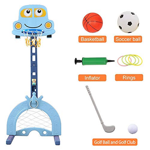 Q-FQRM Juego de aro de Baloncesto | Juego de Soporte de Baloncesto para niños 5 en 1, Juegos de Pelota, Juguetes Ajustables para niños, portátiles para niños, bebés, niños pequeños