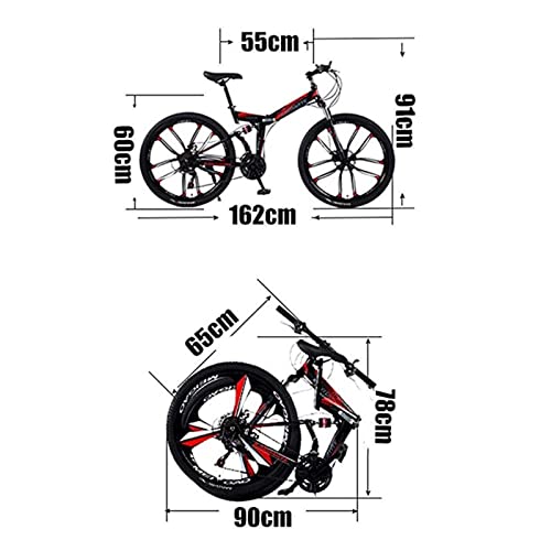 QCLU Bicicleta de montaña Plegable de 24 Pulgadas, Frenos de Disco Hardtail MTB, Trekking Bike Men Bike Girls Bike, Bicicleta de montaña de suspensión Completa, 21 velocidades (Color : White)