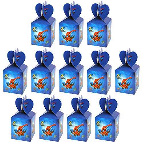 Qemsele Cajas De Fiesta Bolsas de cumpleaños, 12Pcs Regalo Cajas, Cajas de Caramelo Tema Reutilizable Bolsas de Fiesta Bolsas para cumpleaños niños la Fiesta favorece la Bolsa Fiesta (Spiderman)