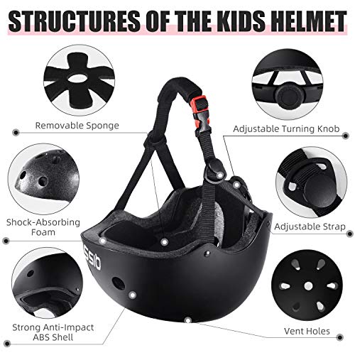 Qissep Casco de Ciclismo para Niños, Protecciones Patines Niña Rodilleras y Cascos Ajustable Coderas para Patinar Bicicleta Monopatín Patinaje sobre Ruedas (Negro)