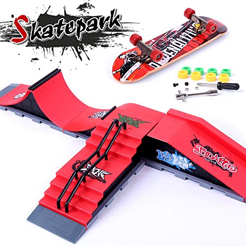 QNFY Mini Monopatín de Dedo Finger Skateboard con Juegos de Accesorios de Rampa Diapasón de Juguete Ultimate Parks Training Props Regalo de Cumpleaños para Niños (E)