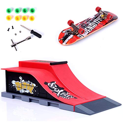 QNFY Mini Monopatín de Dedo Finger Skateboard con Juegos de Accesorios de Rampa Diapasón de Juguete Ultimate Parks Training Props Regalo de Cumpleaños para Niños (E)