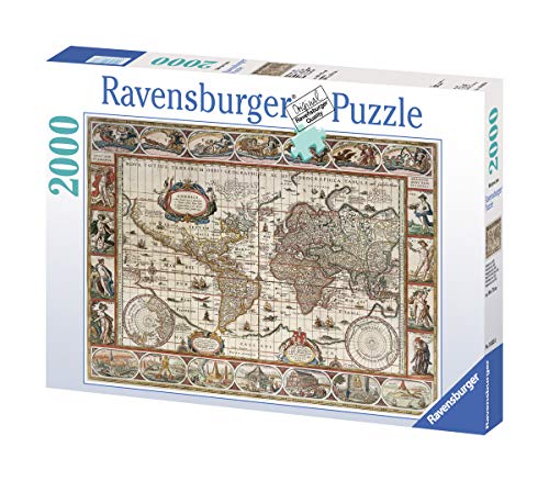 Ravenburger-16633 6 geografía Puzzle 2000 Piezas Mapamundi de 1650, Multicolor (16633)