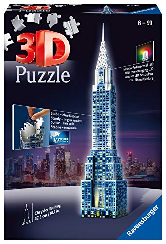 Ravensburger - Chrysler Building edición Nocturna, Puzzle 3D con 216 Piezas y Accesorios (125951)