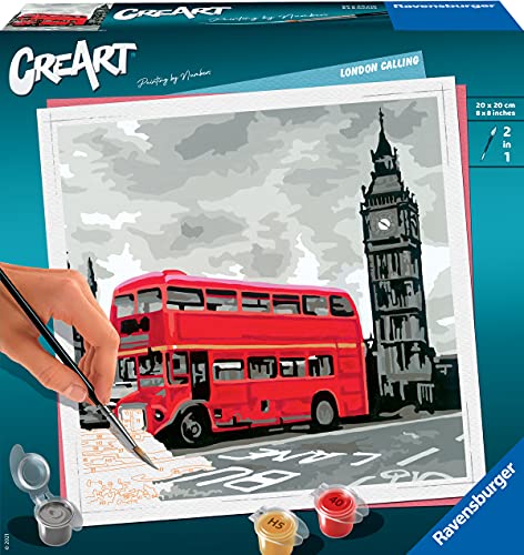 Ravensburger, CreArt, Londres, Serie Trend Cuadrados, Pintar por Numeros Adultos, 1 Pincel con 2 Puntas, Kit de Pintura, Painting by Numbers