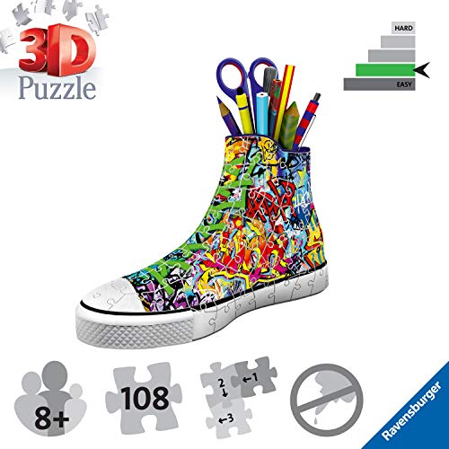 Ravensburger Puzzle 3D 12535 Graffiti Sneakers, Forma de Zapatillas de Deporte, de 108 Piezas