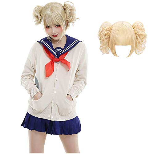 Raymonj Himiko Toga Disfraz de Cosplay My Hero Academia Cosplay JK Uniforme Uniforme de Escuela Secundaria Vestido Suéter Cardigan Peluca Colmillos Zapatos Medias Conjunto Completo