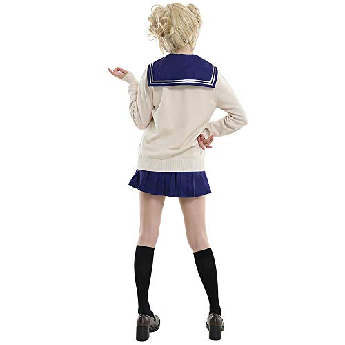 Raymonj Himiko Toga Disfraz de Cosplay My Hero Academia Cosplay JK Uniforme Uniforme de Escuela Secundaria Vestido Suéter Cardigan Peluca Colmillos Zapatos Medias Conjunto Completo