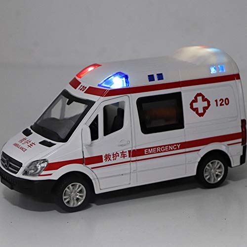 RBSD Coche de Juguete de Ambulancia, vehículo de Emergencia emulado de aleación 1:36, Modelo de fundición de Ambulancia de Rescate de Hospital con luz LED de Sonido extraíble para Juguetes de niños