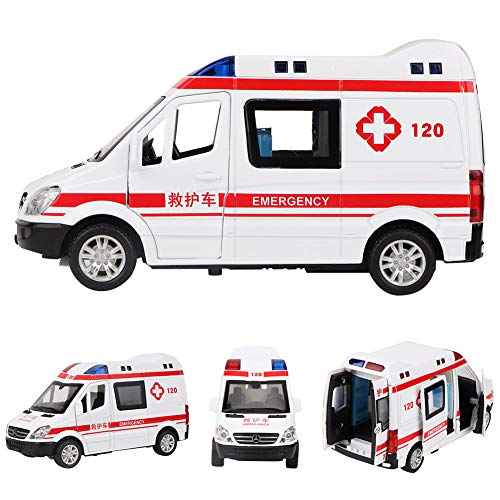 RBSD Coche de Juguete de Ambulancia, vehículo de Emergencia emulado de aleación 1:36, Modelo de fundición de Ambulancia de Rescate de Hospital con luz LED de Sonido extraíble para Juguetes de niños