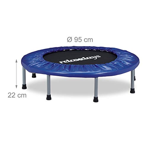 Relaxdays Cama Elástica Fitness Plegable para Interior, Metal-Nailon-Poliéster, Azul-Negro, 22 x 95 x 95 cm, Adultos Unisex