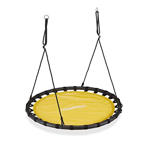 Relaxdays Columpio Jardín Redondo Ajustable para Niños y Adultos, hasta 100 kg, Amarillo, ø 120 cm