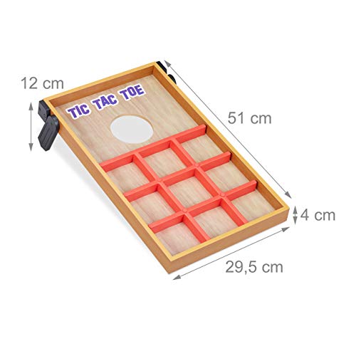 Relaxdays Juegos de Habilidad 2 en 1 Cornhole y Tic TAC Toe, Madera-Tela-Arena, Multicolor, 4 x 29,5 x 51 cm, (10022795)