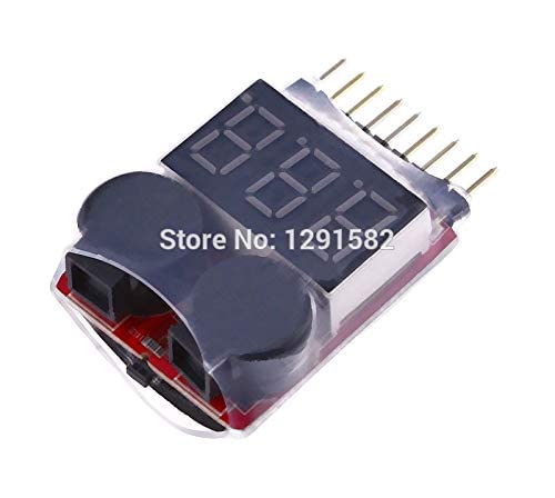 Repuestos premium 2 IN1 Tester Alarma de zumbador de bajo voltaje 1-8S compatible con LIPO Li-on Fe RC compatible con helicóptero compatible con AirPlane Boat Battery Medidor de voltaje digital Monito