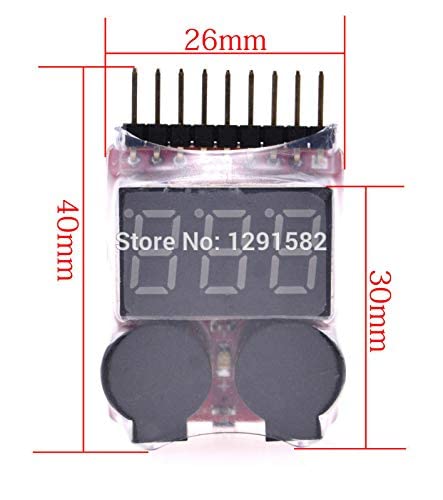 Repuestos premium 2 IN1 Tester Alarma de zumbador de bajo voltaje 1-8S compatible con LIPO Li-on Fe RC compatible con helicóptero compatible con AirPlane Boat Battery Medidor de voltaje digital Monito