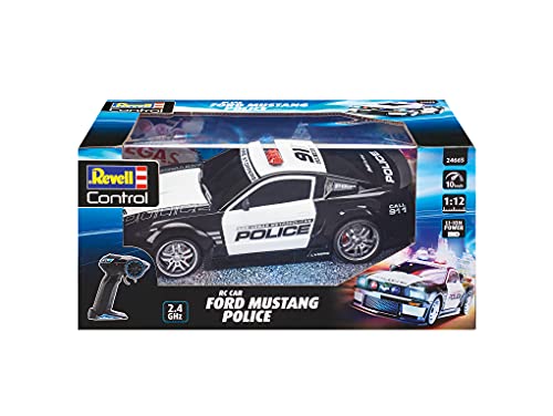 Revell Control 24665 RC Scale US Police Ford Mustang - Mando a Distancia con GHz, batería de Iones de Litio Intercambiable, iluminación LED, luz Azul, Sirena, Coche teledirigido de 33 cm, Color Negro