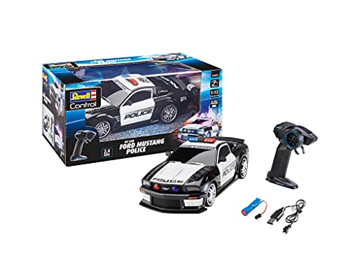 Revell Control 24665 RC Scale US Police Ford Mustang - Mando a Distancia con GHz, batería de Iones de Litio Intercambiable, iluminación LED, luz Azul, Sirena, Coche teledirigido de 33 cm, Color Negro