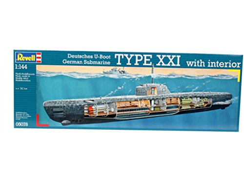 Revell Maqueta submarino alemán Type XXI con interior, Kit modello escala 1:144 (5078) (05078)