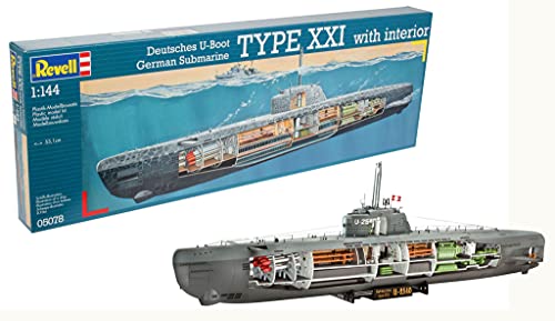 Revell Maqueta submarino alemán Type XXI con interior, Kit modello escala 1:144 (5078) (05078)