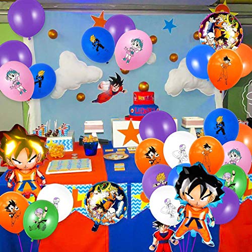 REYOK Kit de Decoraciones de Cumpleaños de Dragon Ball Globos de Látex de Dragon Ball Cupcake Toppers Pancarta de Fiesta de Goku Suministros de Fiesta Temáticos