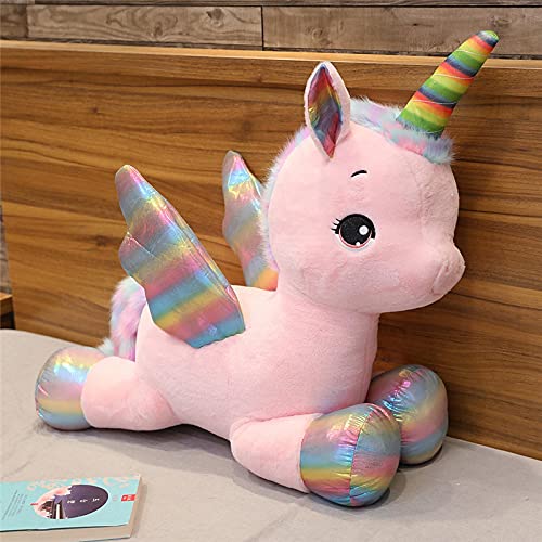 RJGLKS Juguete de Peluche de Unicornio de tamaño Gigante, alas de arcoíris, muñeco de Unicornio Relleno, Caballo, Juguete para niña, cumpleaños, 100 cm, Rosa