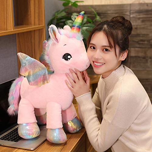 RJGLKS Juguete de Peluche de Unicornio de tamaño Gigante, alas de arcoíris, muñeco de Unicornio Relleno, Caballo, Juguete para niña, cumpleaños, 100 cm, Rosa