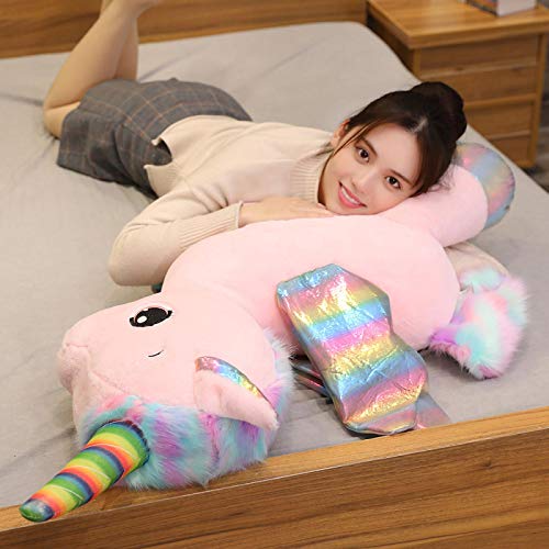 RJGLKS Juguete de Peluche de Unicornio de tamaño Gigante, alas de arcoíris, muñeco de Unicornio Relleno, Caballo, Juguete para niña, cumpleaños, 100 cm, Rosa