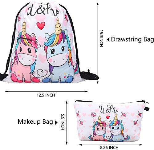 RLGPBON Pack de 5 Regalos de Unicornio para niñas, Mochila con cordón Bags/Maquillaje Bolsa/Collar Aleación Cadena/Lazos para el Cabello