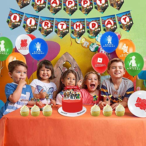 Roblox Decoración para Fiestas de Cumpleaños con Globos Banderín Feliz Cumpleaños Tarjetas de Tarta Adornos de Casa para Fiestas Fiesta Temática Roblox Dibujos Animados para Niños Adultos Fans