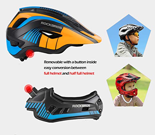 ROCKBROS Casco Integral para Niños de Bicicleta MTB BMX Casco Desmontable Ajustable 48-58CM para 3-15 Años