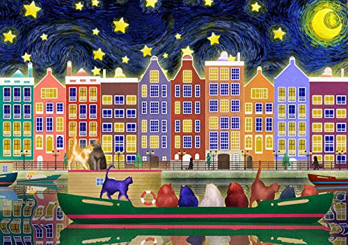 Rompecabezas Captainalbatross 1000 piezas para adultos Amsterdam para amantes de los gatos Rompecabezas Amsterdam Puzzle Van Gogh Moon Puzzle colorido gato animal Puzzle