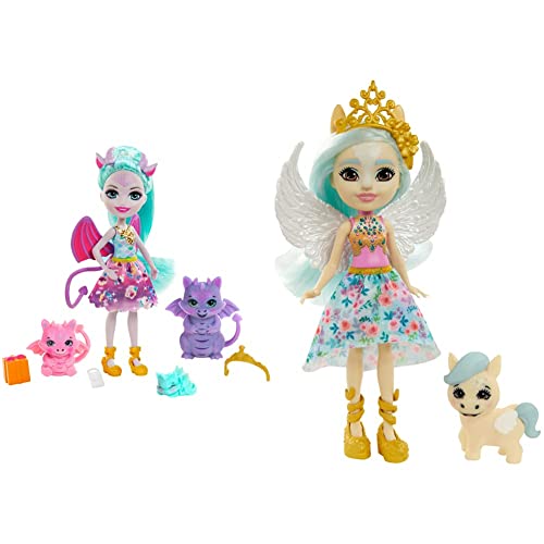 Royal Enchantimals Muñeca invitada con Regalos con Familia de Dragones de Juguete (Mattel GYJ09) + Muñeca Pegaso con Pegaso Mascota de Juguete (Mattel GYJ03)