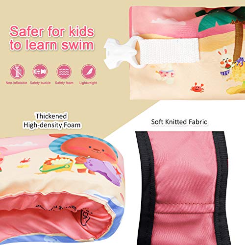 Rrtizan Chaleco Flotante para Niños con Brazalete, Dispositivo para Niños, Dispositivos de Entrenamiento de Natación Plegables para Niños y Niñas de 2 a 5 Años, 14-30 KG (Bunny Beach- Rosa Claro)