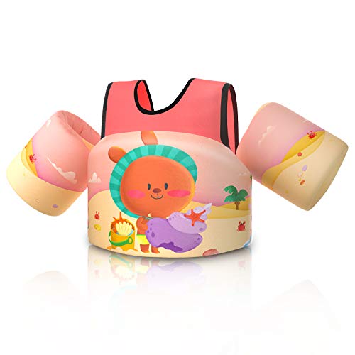 Rrtizan Chaleco Flotante para Niños con Brazalete, Dispositivo para Niños, Dispositivos de Entrenamiento de Natación Plegables para Niños y Niñas de 2 a 5 Años, 14-30 KG (Bunny Beach- Rosa Claro)