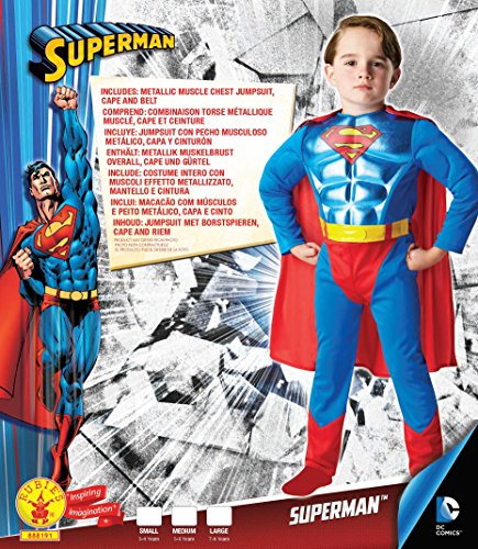 Rubie 's 888191 - Disfraz infantil, diseño de Superman de DC Comics, con pecho metálico, Multicolor, Talla pequeña (3-4 años)