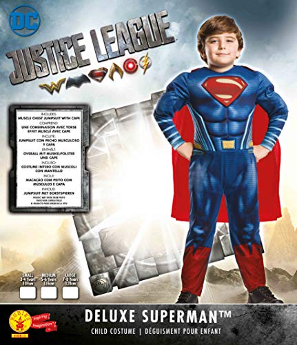 Rubies- Deluxe Superman Justice League Disfraz Infantil, Multicolor, M (5-6 años) (640813-M)