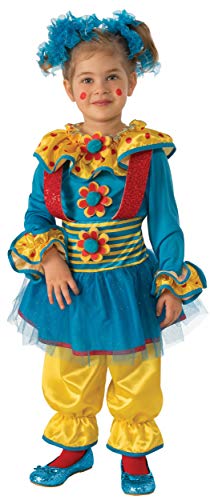 Rubies - Disfraz de payaso para niña, Azul/Amarillo, 3-4 años (641150-S)