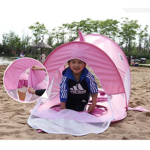 RUG Tienda de campaña para niños con diseño de tiburón y peces de tiburón, para jugar a la piscina, conveniente plegable al aire libre, sombra de sol, casa de juego 2021/8/2 (color rosa)