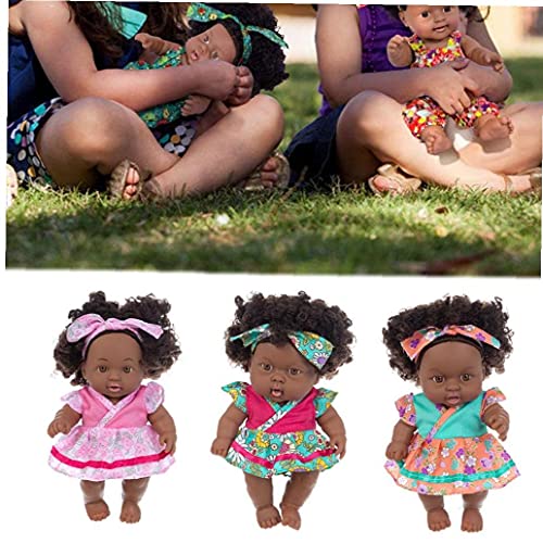 Runfun Juguete De Simulación Muñeca Negro Africano Niña del Negro Realista De La Muñeca De 20 Cm con Regalos De La Flor De Naranja Verde Falda para Niños Festivales Plantas Artificiales Al Aire Libre