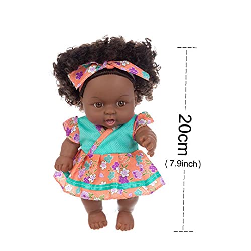 Runfun Juguete De Simulación Muñeca Negro Africano Niña del Negro Realista De La Muñeca De 20 Cm con Regalos De La Flor De Naranja Verde Falda para Niños Festivales Plantas Artificiales Al Aire Libre